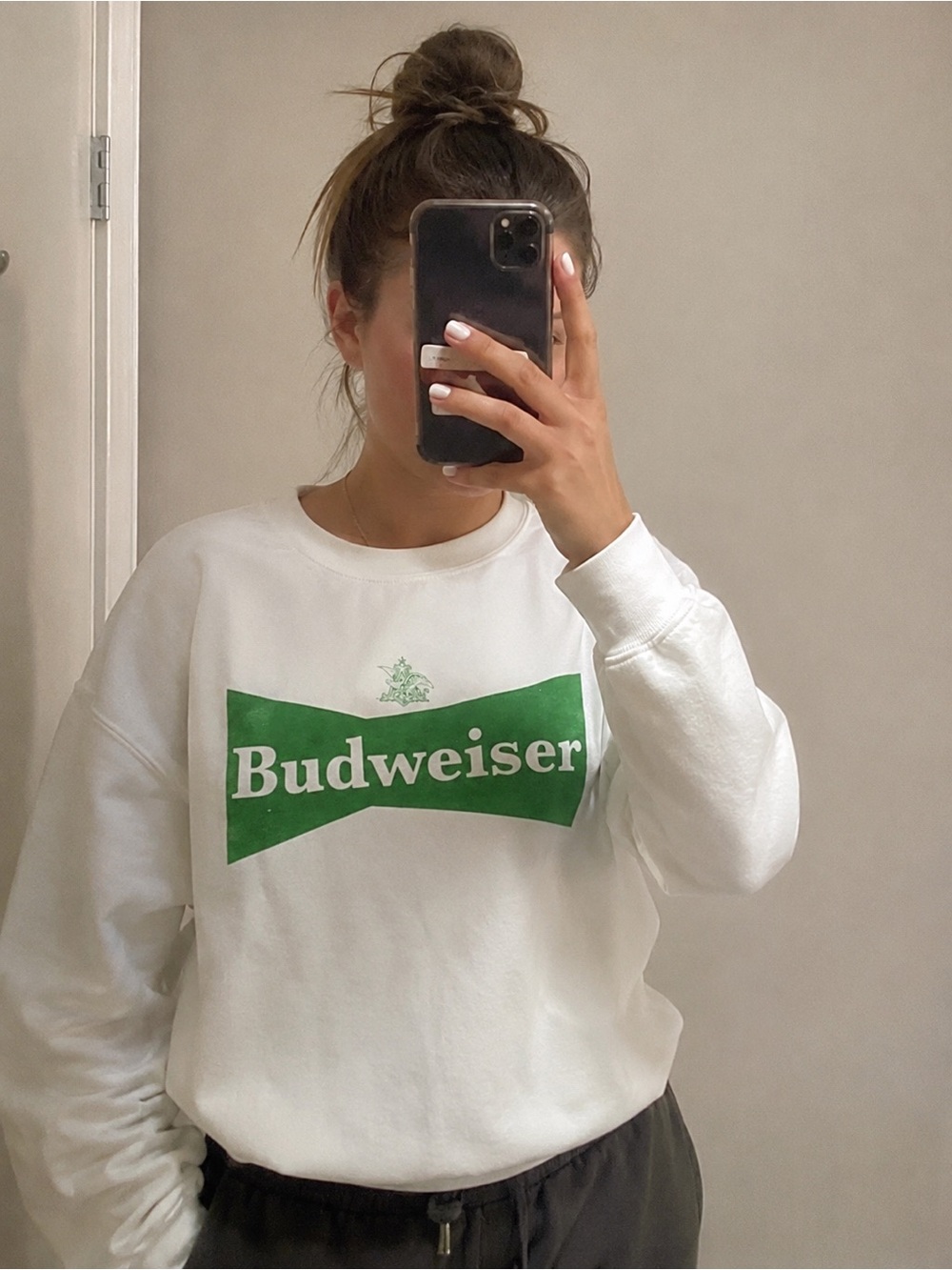 Budweiser White Kids Sweatshirt with Green Logo